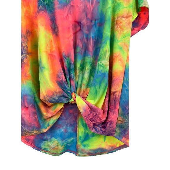 Tie-Dye Rainbow Short Sleeve Tunic Top w/Front Knot Detail Womens Size Large - Picture 3 of 6